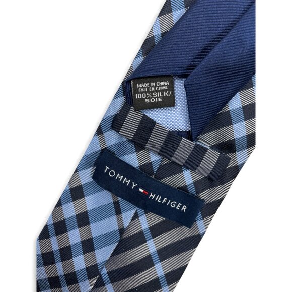 Tommy Hilfiger Silk Tie Plaid Blue Vintage 90's - Picture 4 of 6